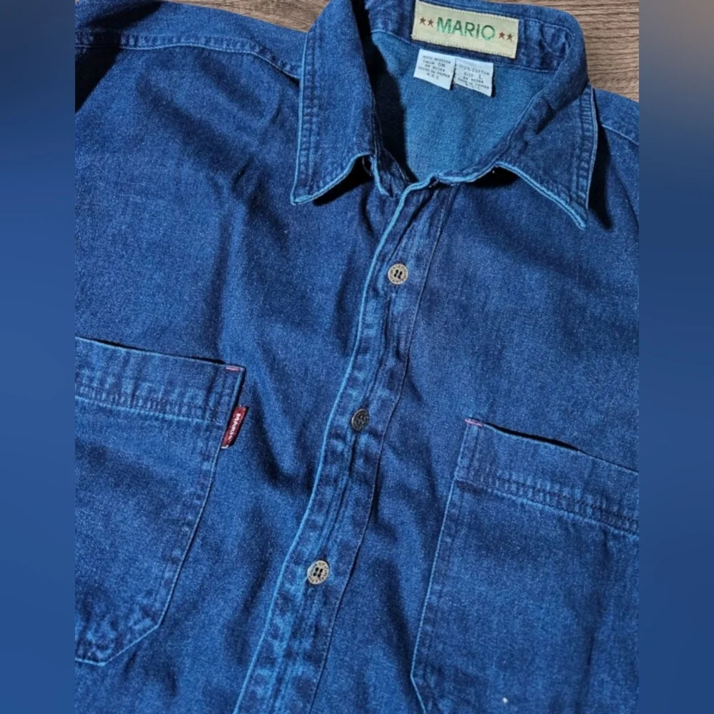 Vintage MARIO Denim Flannel L Shirt Button Up Ralph Lauren Carhartt Wrangler 90s - Picture 9 of 13